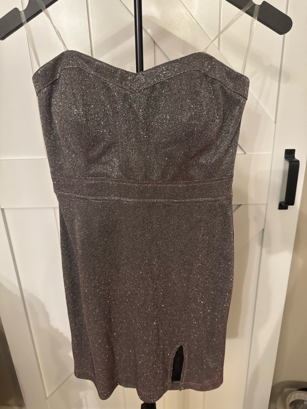 Sparkle Strapless Sheath Dress in Metallic Charcoal